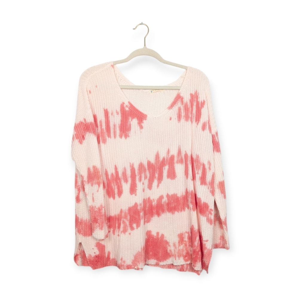 Free People FP Movement Pink & White Tie Dye Scoop Neck Sweater Size S